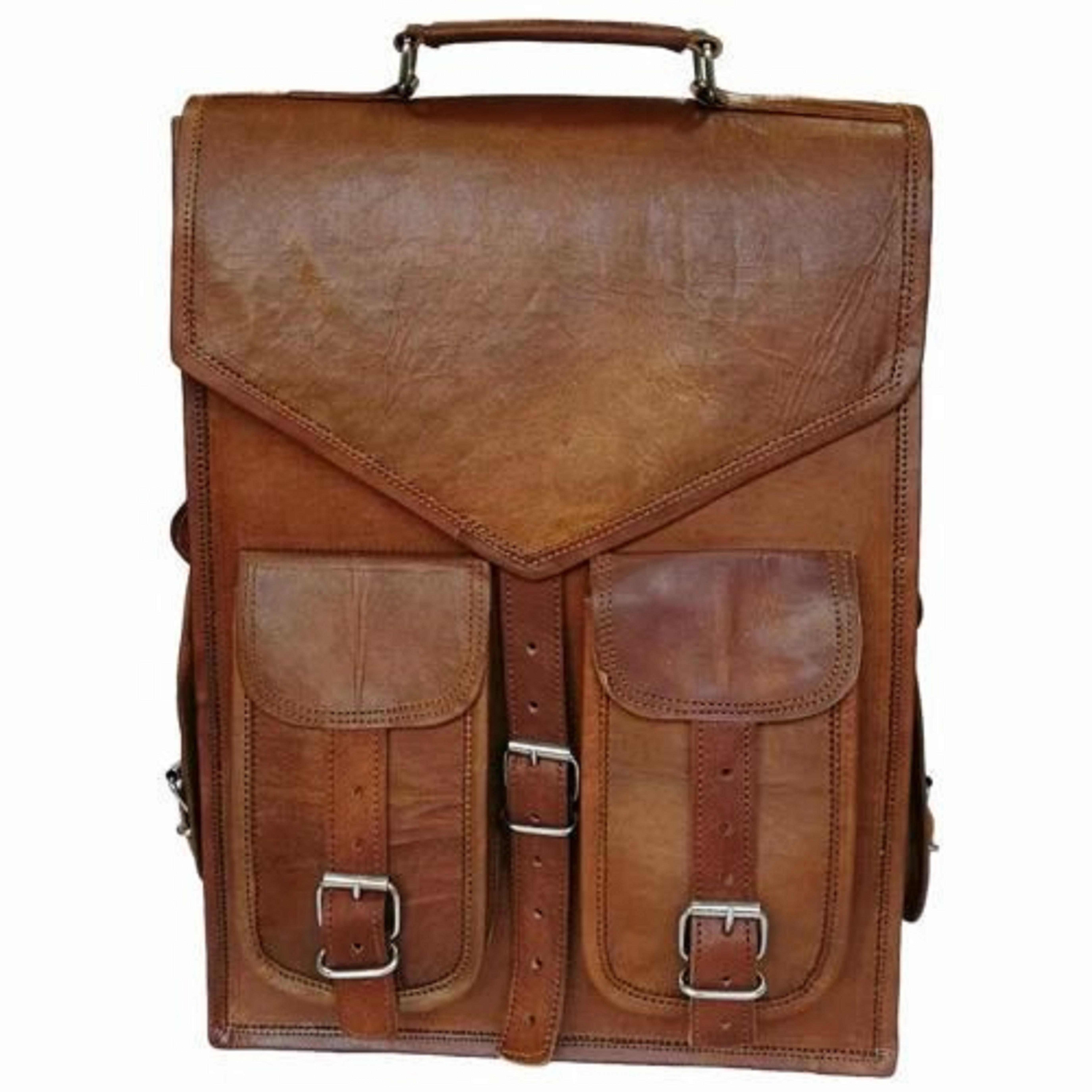 

Унисекс Натуральная Кожа Мужской Рюкзак Сумка для ноутбука Ранец портфель Коричневый Винтаж 16 x 12 x 5 in