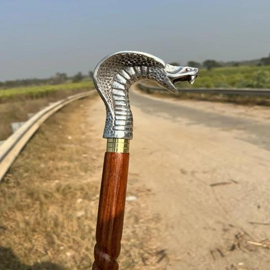 Silver Handle Cobra Head Walking Cane 93.98 cm Rosewood Wooden Stick, Christmas Wedding Travel Father, Mother, Grandfather, Grandmother Gift