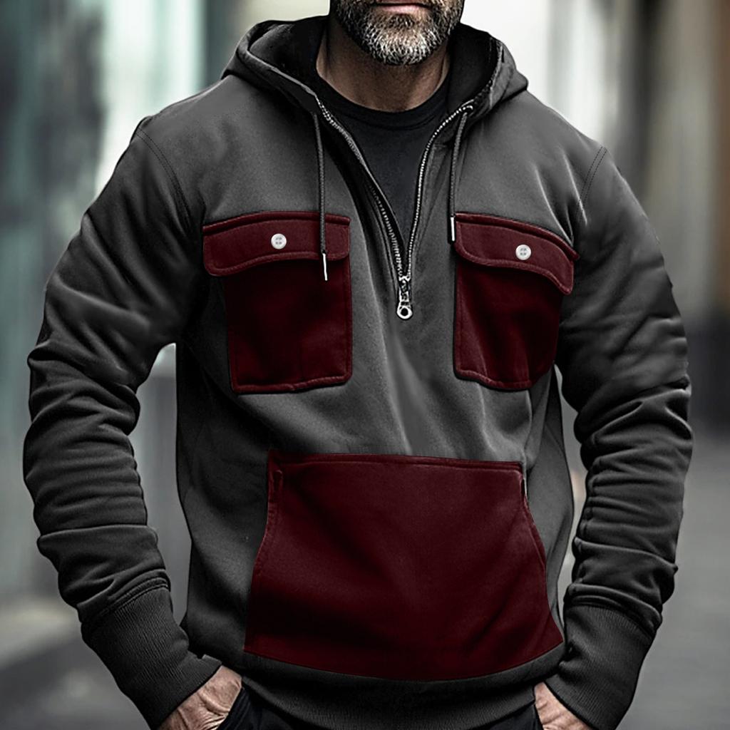 Herren Color Blocking Half Zip Tasche Sweatshirt Hoodie Herren Sport Übergröße Lässiges Sweatshirt