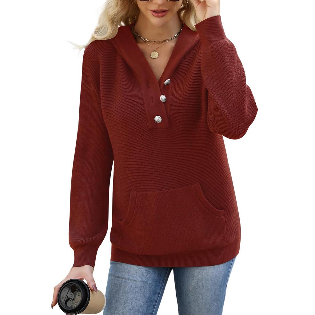 Women's Casual Fashion Comfortable V-Neck Button Sweater Warm Top