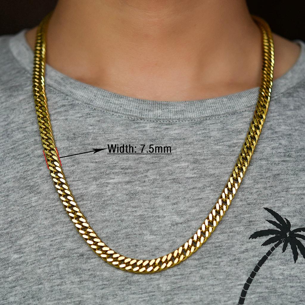 Basic Mens Stainless Steel Necklace Gold and Copper Color Chunky Link Cuban Curb Chain for Punk Hiphop Boy Choker Metal Jewelry