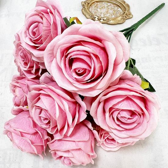 Simulated Roses Bunch Realistic Artificial Roses Faux Rose Bundle with Bendable Stems for Home Decor Parties Weddings Flower Arrangements