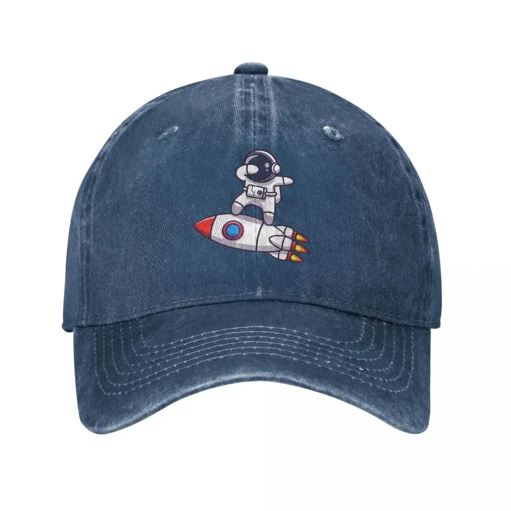Astronaut Riding A Rocket Bucket Hat Baseball Caps Washed Denim Hats Sports Baseball Cowboy Hat