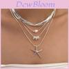 Starfish Multilayer Necklace Alloy Geometric Pendant For Women Summer Fashion