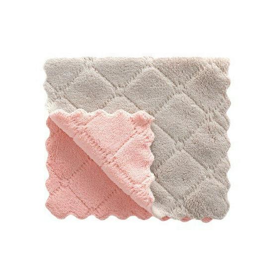 Coral Fleece Double-Sided Absorbent Kitchen Cloth - Thick, Two-Tone, Stain-Removing, Non-Shedding Dish Towel