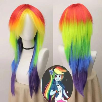 Anime Pony Friends Perucă Cosplay Rainbow Dash Perucă Ombre Colorată Sintetică Lungă Dreaptă Fată Drăguță Desene Animate The Pony Perucă Coser