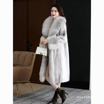 Autumn and Winter Big Fur Collar Imitation Fox Fur Coat Long Imitation Mink Coat Female Wool Cotton Coat