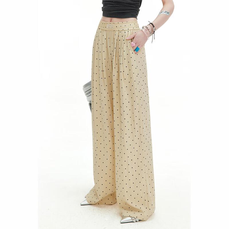 UNIFREE Retro Polka Dot High-Waist Loose Straight Casual Pants S