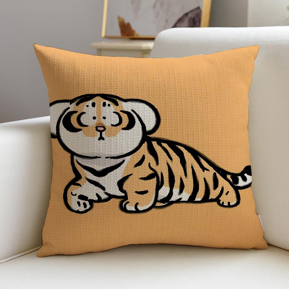 Chubby IIm Not Fat TigerS Cushion Cover Breathable and Skinfriendly Linen Pillowcase Square Removable and Washable Cushion