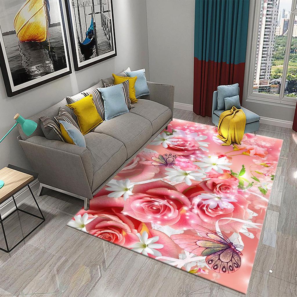 Multicolor Rose Flower Carpet for Lovers Bedroom Decor Rugs Living Room Carpet Kitchen Bedroom Door Entrance Non-slip Carpets
