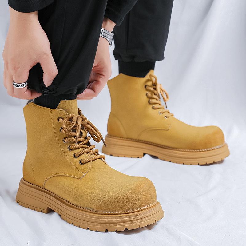 England style mens casual cow suede leather boots autumn winter shoes outdoors cowboy desert boot big toe high platform botas