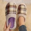 Fashion Fashion Plaid Cotton Slippers for Women Flat Heel Non Slip Cotton Slides Woman Indoor Purple Green Warm Plush Slippers Female