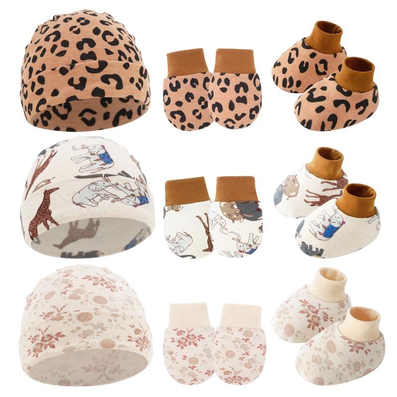 Newborn Baby Hat, Baby Hood, Male and Female Children, Spring and Autumn Baby, Pure Cotton Hat, Gloves, Foot Covers