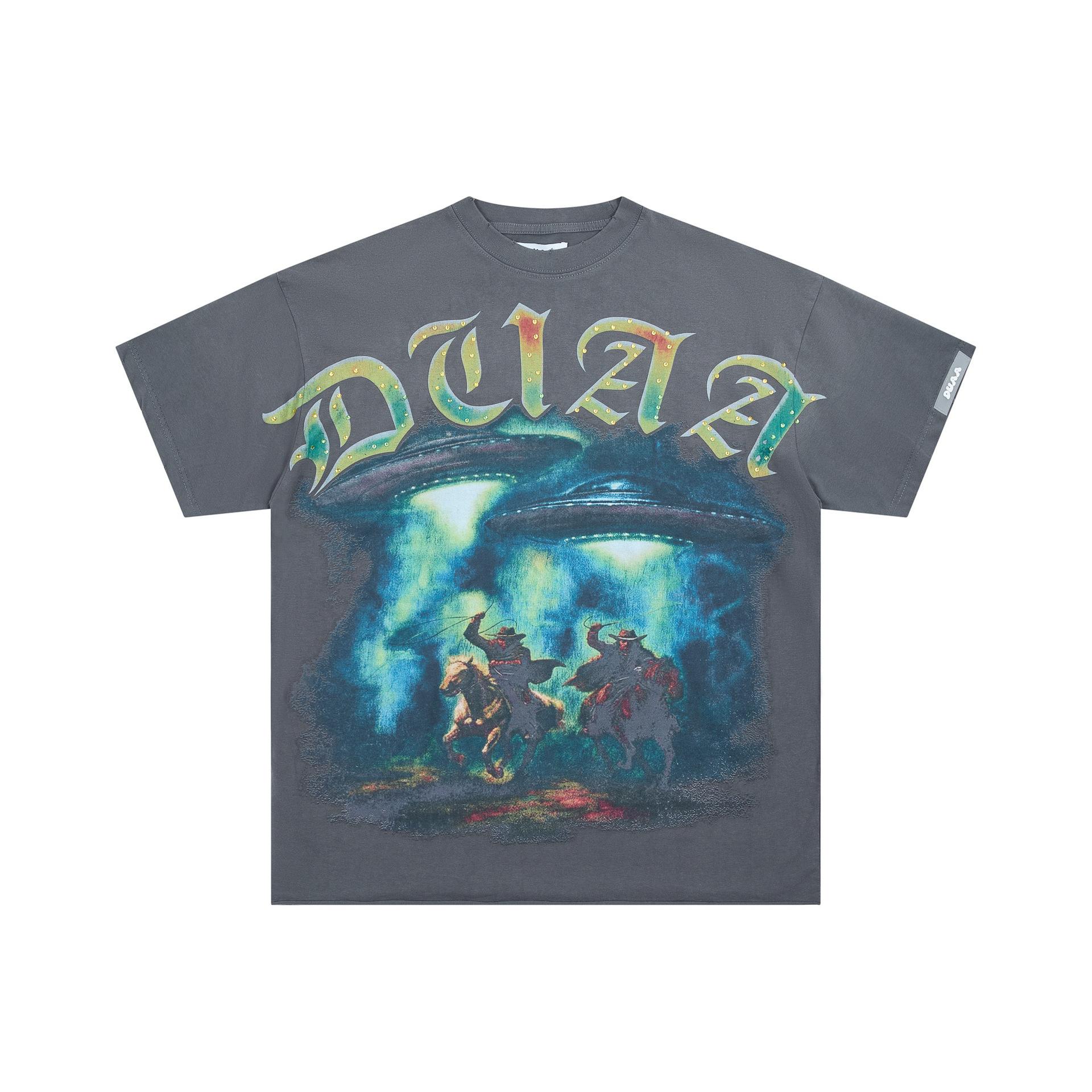 Los Angeles Tide Brand Rough Edge Hole Washing Water Diamond Short Sleeve T-Shirt S
