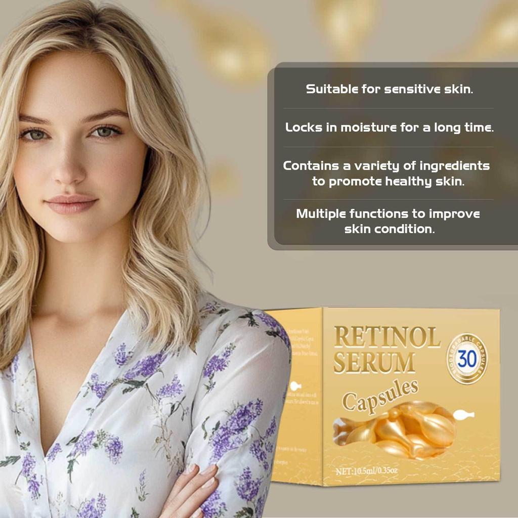 Retinol Capsules Retinol Serum 30 Capsules Firming And Moisturizing Facial Serum Daily Fine Lines And Smooth Skin Care,10.5ML