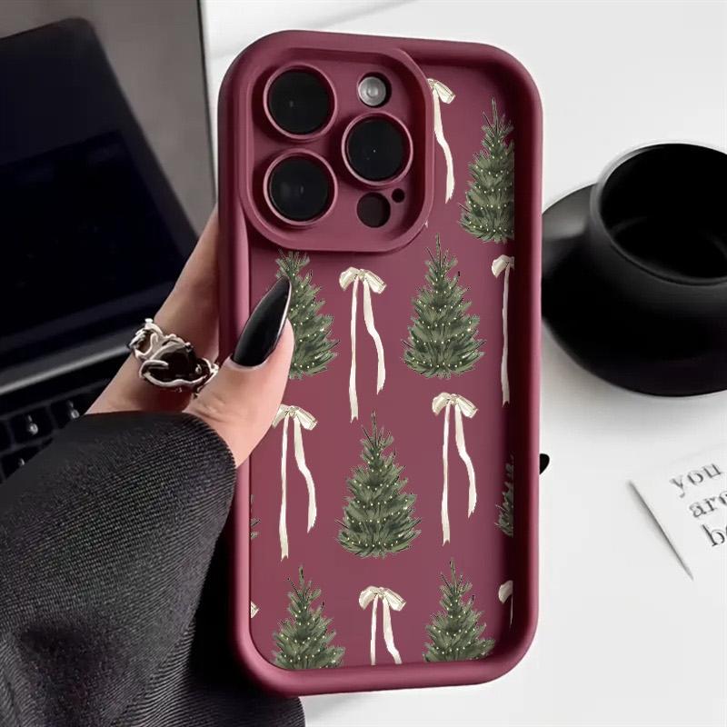 Phone Case For iPhone 17 Pro Max 16E 15 14 13 12 11 XS X XR 7 8 Plus Air Joyful Christmas Tree Bow Design Shockproof Cover