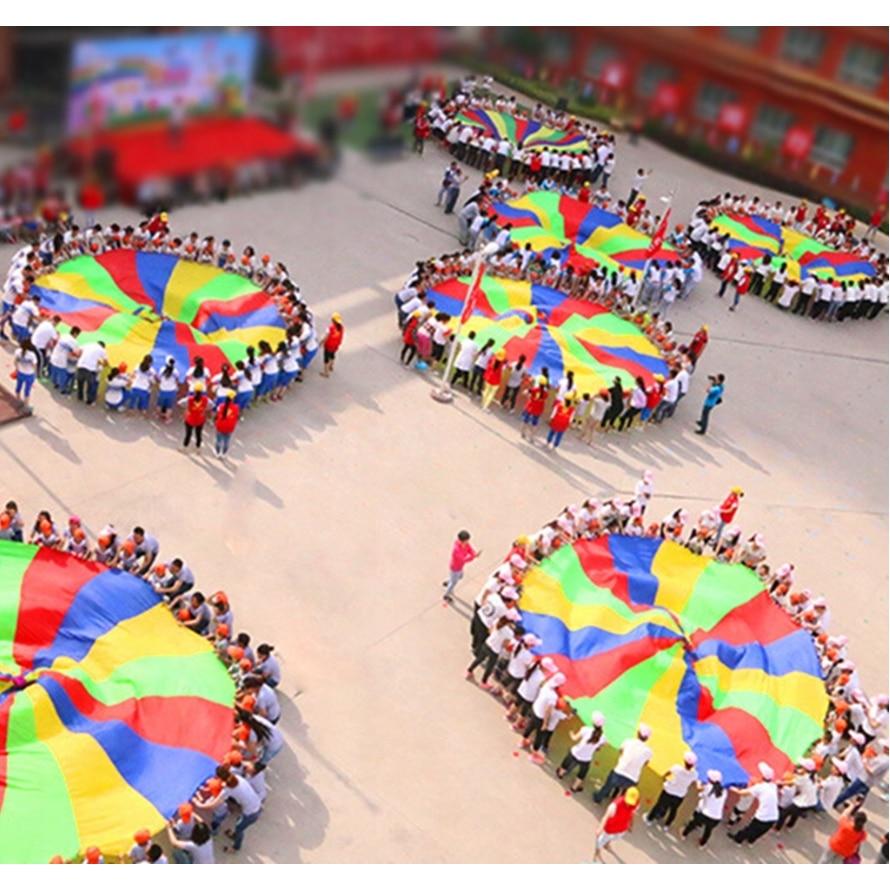 Parachute de jeu arc-en-ciel de 4 mètres pour enfants, Jouet d'activité de groupe en plein air, Jeu de parachute pour préscolaires, Fêtes, Cours de gymnastique, Matériau en nylon