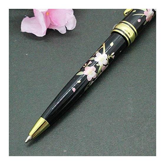 Maki-e Ballpoint Pen, Cherry Blossom, Pure Gold Powder, Lacquerware, Kaga Yamanaka, Luxury Writing Instrument with Case