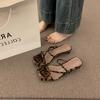 2025 new retro niche thick heel toe leopard print cool slippers female summer outer wear fairy foot clip one-word drag