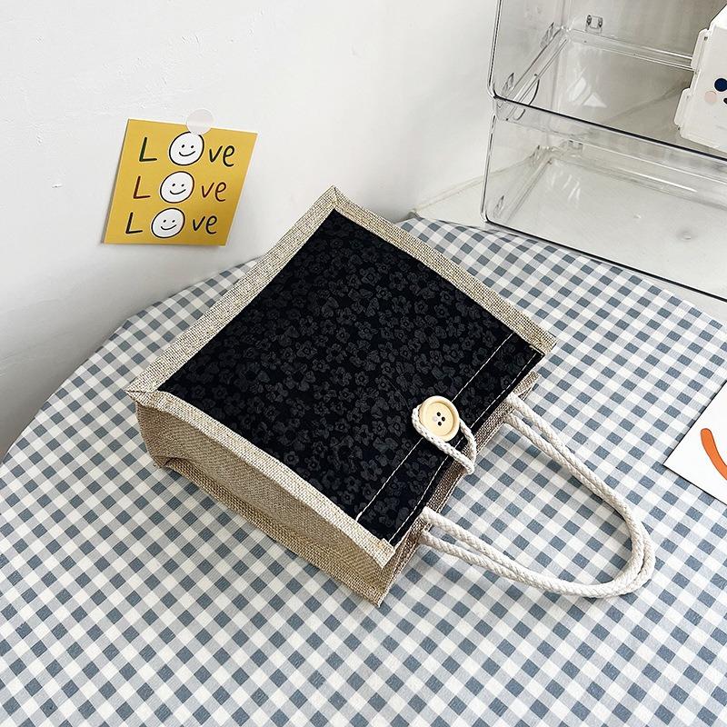 Net Red Floral Canvas Bag Tote Bag Female Style To Work with Rice Simple Out with Bento