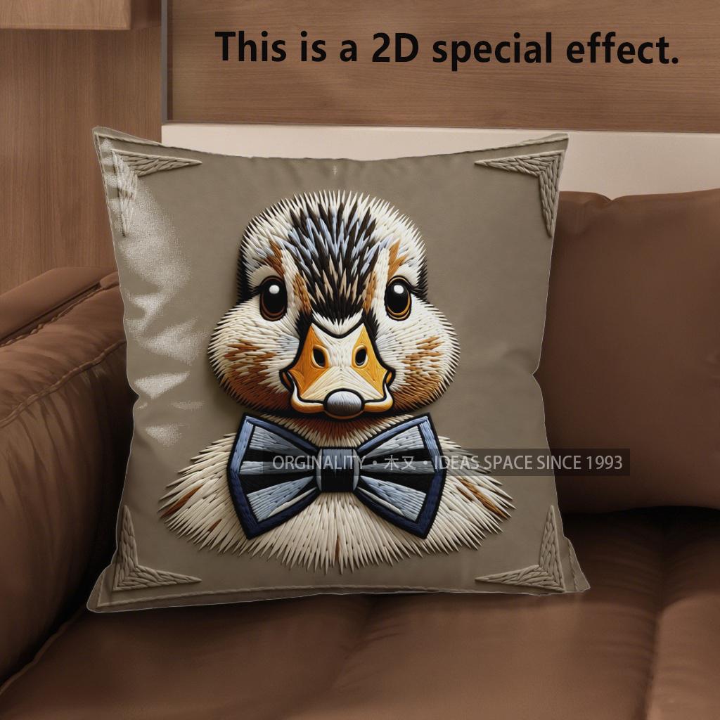 

2D Adorable Bow-Tied Duck-Patterned Pillow Covers Pattern Cushion Cover Suitable For Sofa Bedroom Car Pillow Cover 40x40cm