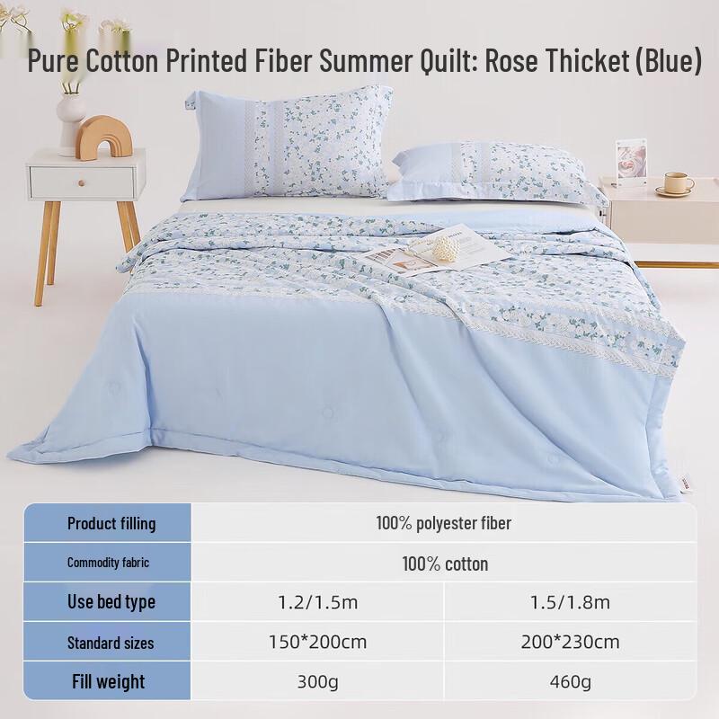 

Mengjie Washable Pure Cotton Summer Quilt - Rose Forest Blue
