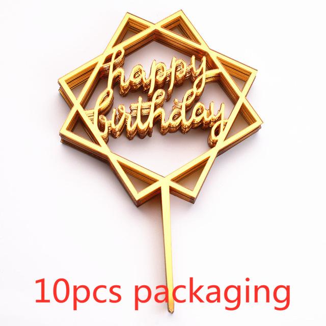 10 Pcs Rose Gold Happy Birthday Cake Topper Silver Black Simple Design Acrylic Cake Toppers Baby Shower Party Dessert Decoration