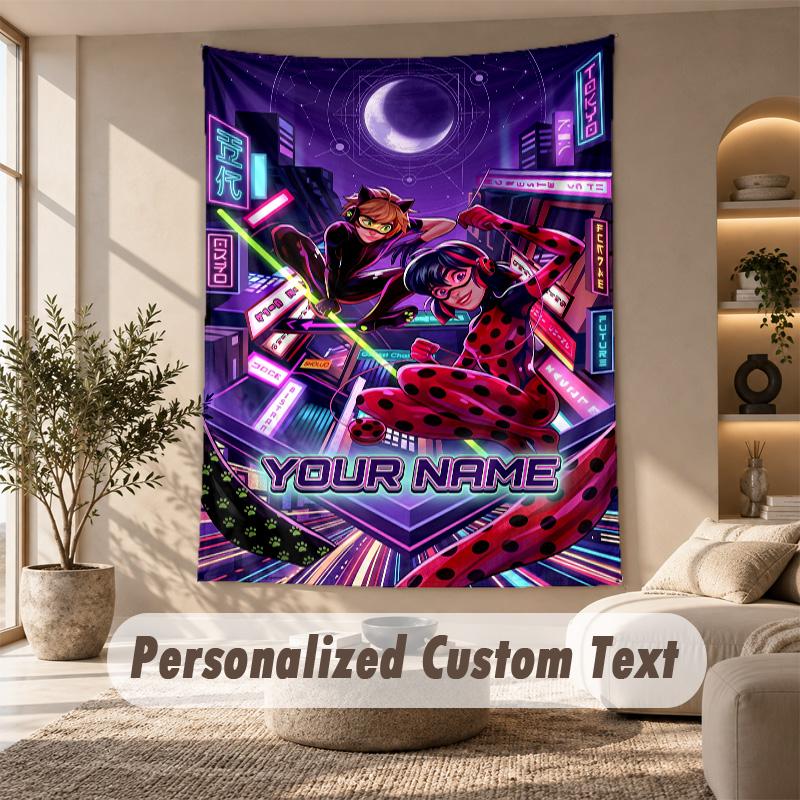 Miraculous Ladybug Tapestry, Personalized Custom Text, Wall Hanging Tapestry For Living Room Home Wall Decor