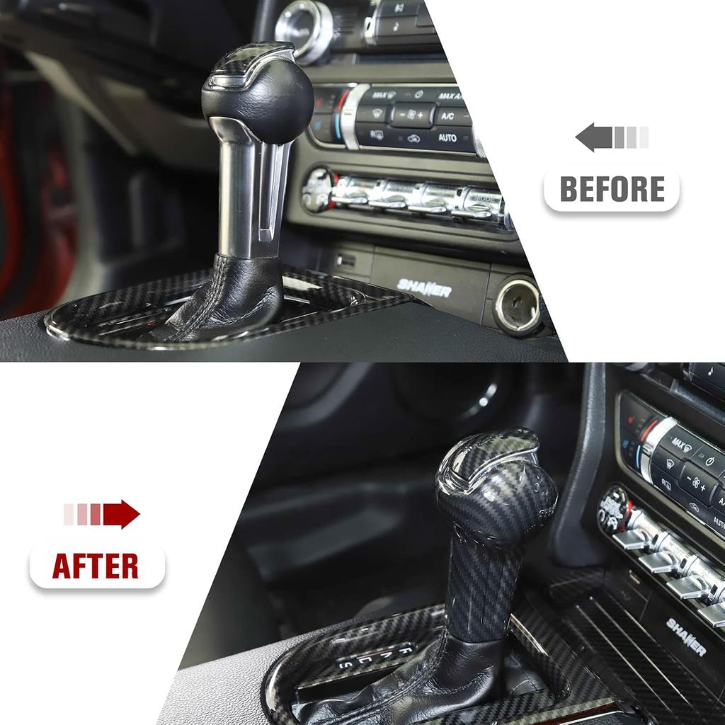 RT-TCZ Carbon Fiber Gear Shift Knob Cover Trim Interior Accessories for Ford Mustang 2015 2016 2017 2018 2019 2020 2021
