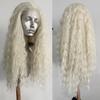 Peluca Rubia Platino Onda Profunda Rizada 13x4 Encaje Frontal Sintético para Mujeres Sin Pegamento Fibra Resistente al Calor Cabello Uso Diario Cosplay