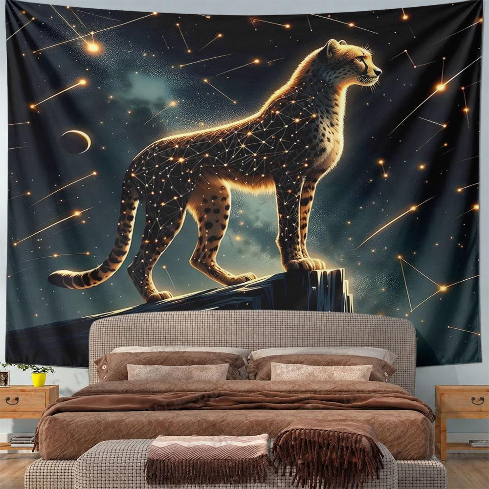 "Cosmic Cheetah Under Starry Sky" Pattern Wall Hanging Tapestry Decorative Tapestry Home Decor for Bedroom and Living Room