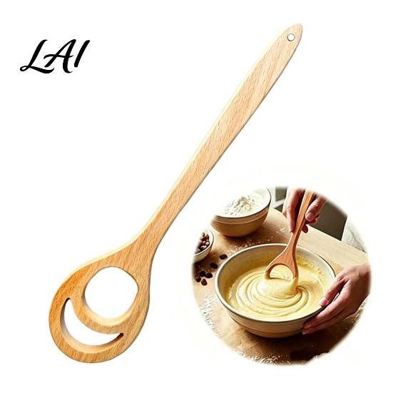 Home Baking Accessory 12 Inch Wooden Danish Dough Whisk Long Handle Sourdough Whisk with Hollow Ring Non Slip Natural Wood Beater Mixer Bread