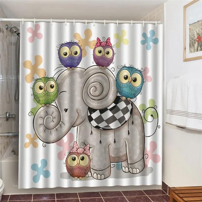 Waterproof Bath Curtains 100% Polyester Fabric Shower Curtain Thinking Elephant Printed Home Decoration Background Screen Decor