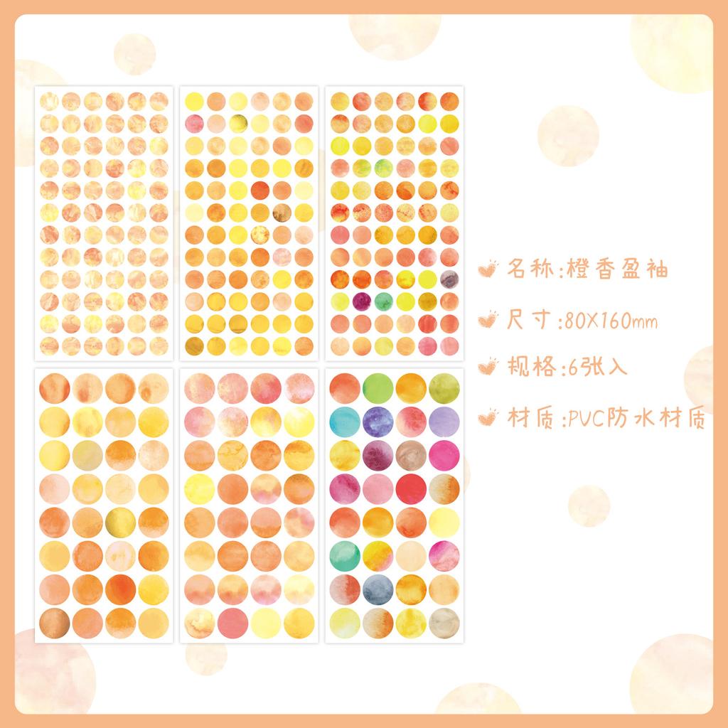 6 Sheets Morandi Watercolor Dot Stickers Simple Round Label Stickers for Journal Diary Sealing Stickers