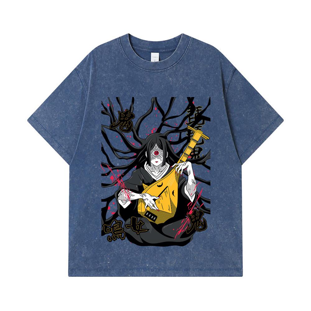 275 GSM Washed T-shirts 100 Cotton Demon Slayer V54 Nakime Print Unisex Heavy Cotton T Shirt 2XL королевский синий 2290₽