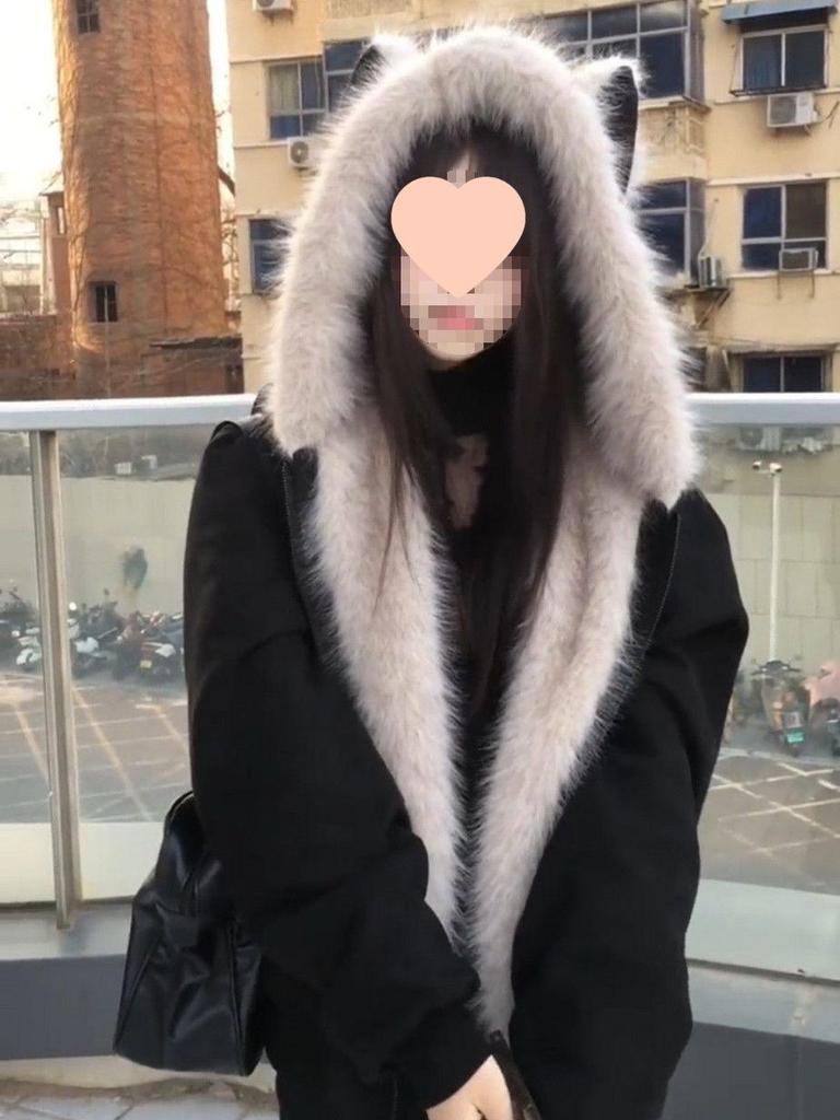 Korean Style Quilted Fur Coat with Ears - Trendy Loose Winter Jacket