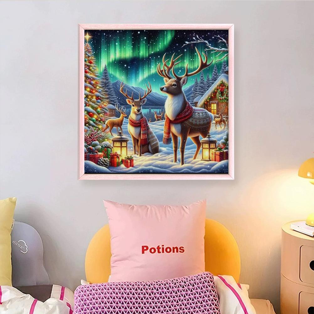 Full Embroidery cotton Thread 14CT Printed Aurora Elk Cross Stitch Kit Art