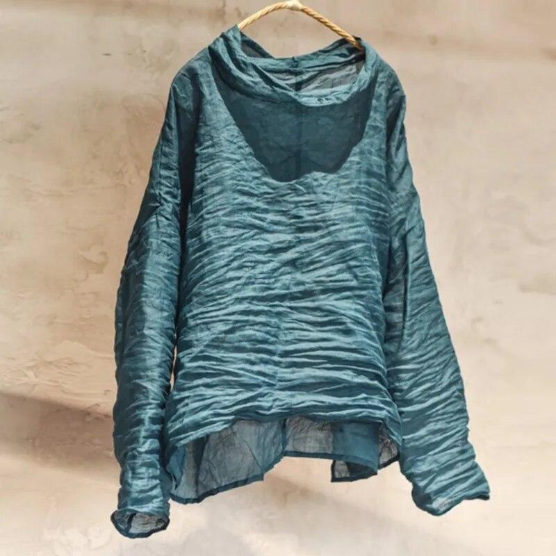 Johnature Dame Genser T-skjorter Langermet Ensfarget Vår T-skjorter Vår Dame Casual Løse T-skjorter