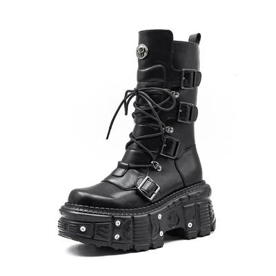 Women's Platform Spice Girls Metal Rock Motorcycle Fried Street Middle Boots Men
