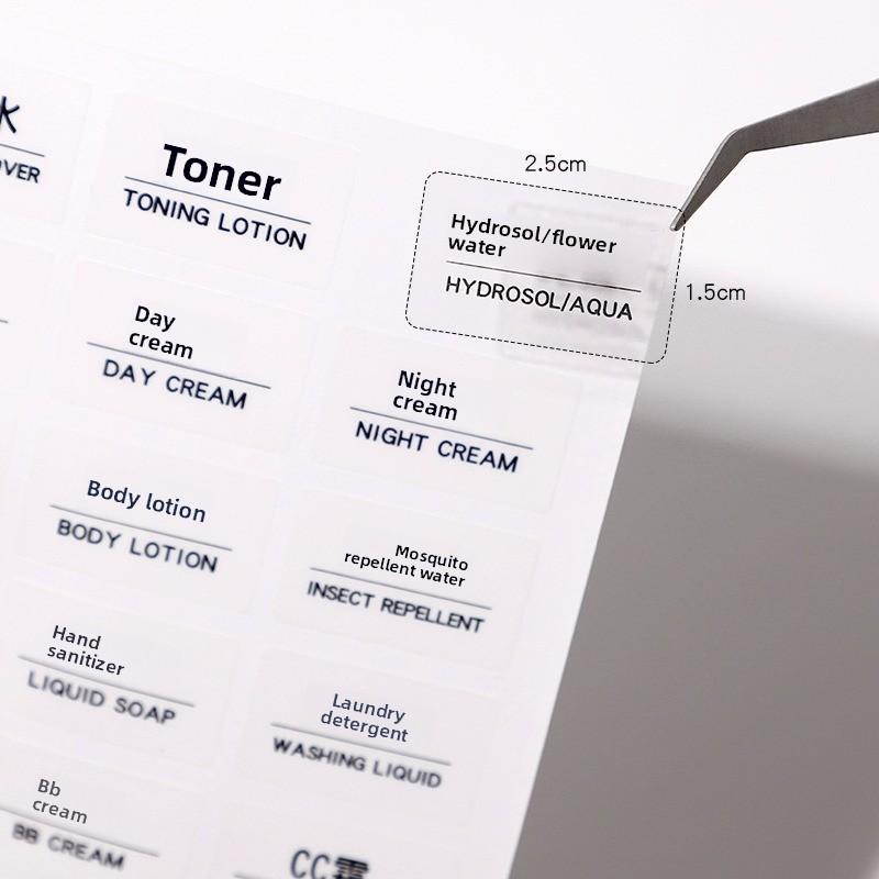 1/100PcsEnglish Cosmetic Label Stickers Transparent Waterproof Self Adhesive Tags Portable Mark for Travel Refill Bottle Sorting