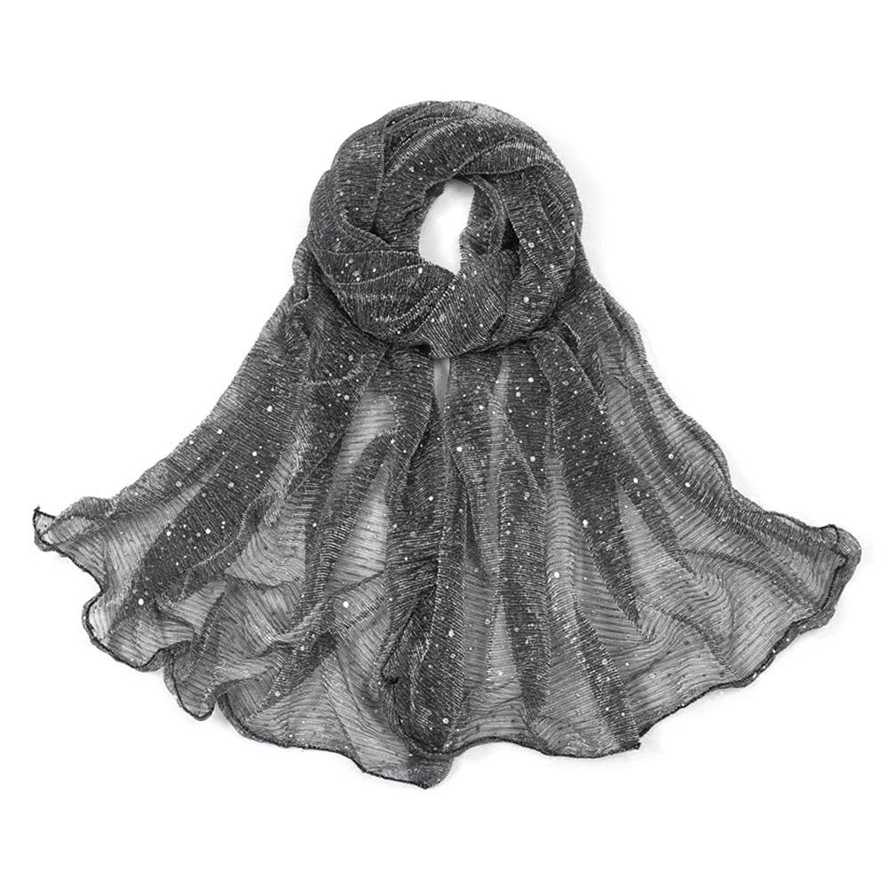 155×70cm Sequin Scarf Thin Transparent Hijab Luxury Headscarf  for Women