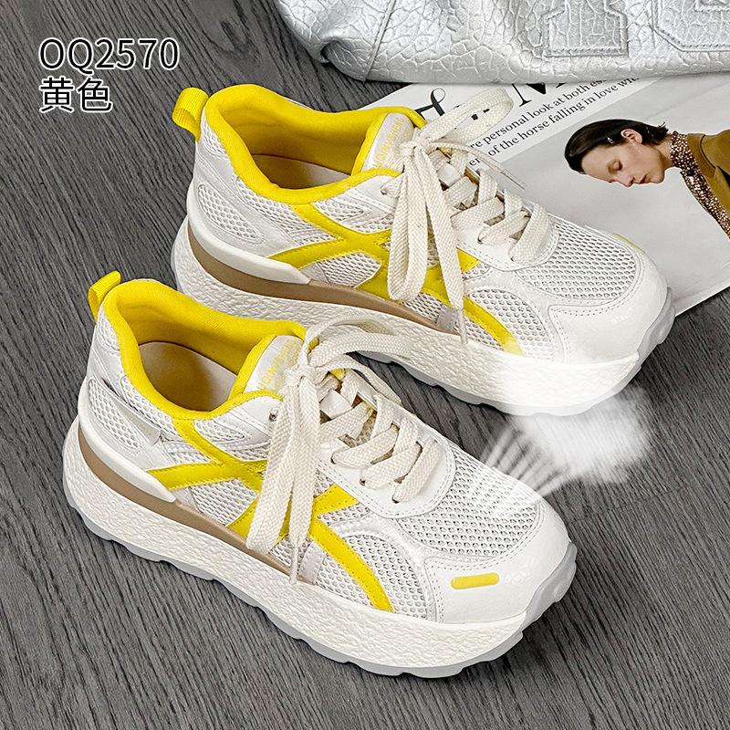 

Platform-soled mesh Forrest Gump shoes New light leather casual sports shoes in summer 35 жёлтый