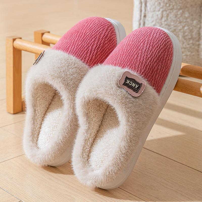 New plush spliced cotton slippers thick and soft can be worn outside women's cotton shoes bedroom household couple slippers