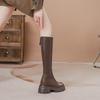 Women's Chunky Heel Long Boots with Hidden Height Increase and Round Toe - Brown, 2024 Style