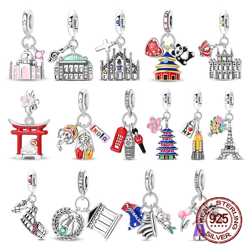Original Copper Charms Love Travel London Big Ben Eiffel Tower Bead Fit Brand Bracelets Necklaces Women Diy Jewelry