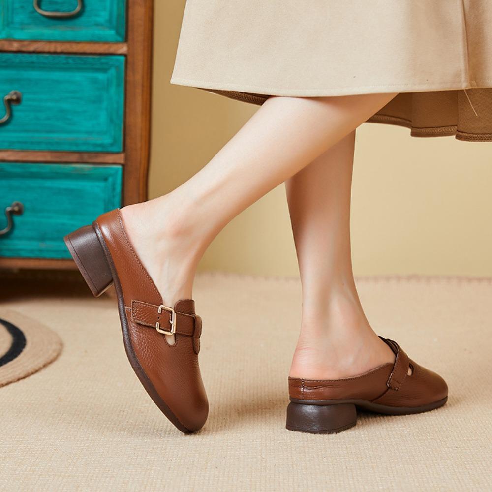 Baotou Hausschuhe Damen Retro Samt Warme Hausschuhe Damen Echtes Leder Mittleren Alters Ältere Damenschuhe Lammwolle Halbschuh