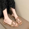 Fashion Fashion Flat Sandals Summer New Square Head Shallow Mouth Metal Buckle Soft Sole Anti-slip Wear-resistant Slippers
