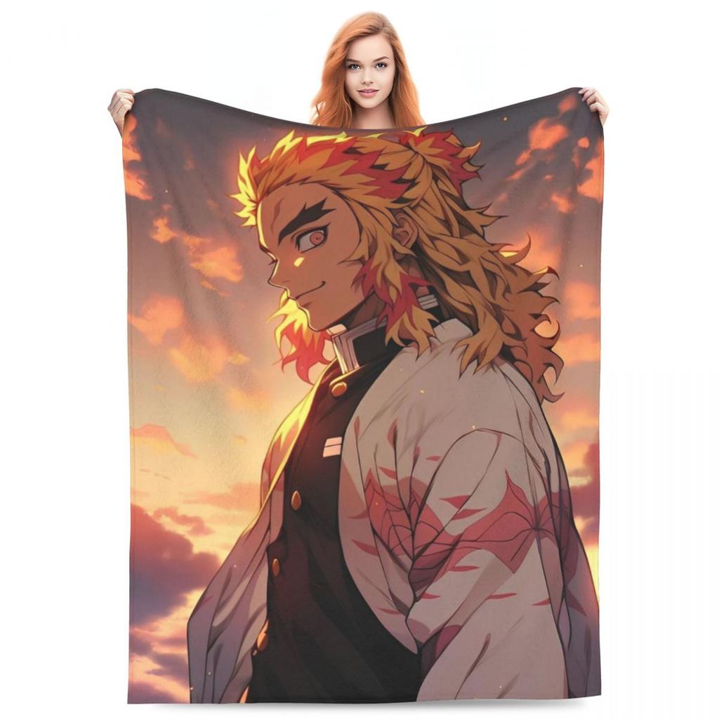 Flame Hashira Kyojuro Rengoku Blankets Anime Demon Slayer Plush Funny Warm Throw Blanket for Coverlet Spring/Autumn