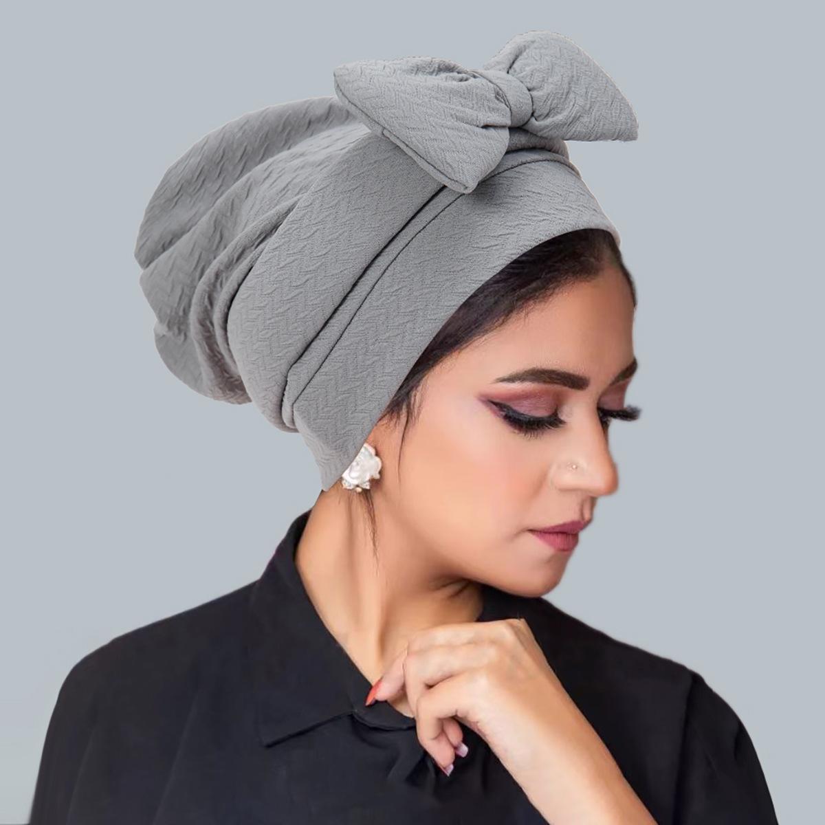 

Women s Hijab Solid Color Muslim Turban Bonnet Flower Decor Ramadan Head Wrap Scarf Indian Hat сірий колір