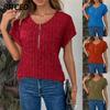 Women's Fashion Casual Solid Color Print Short Sleeve O-Neck Blouses & Shirts